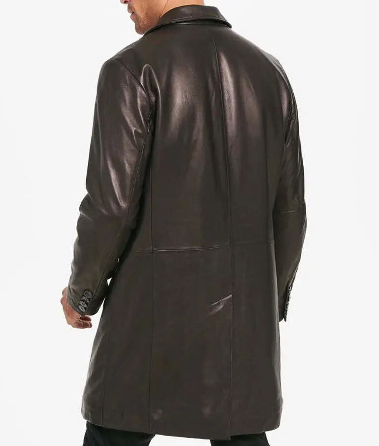 Mens Two Button Black Leather Blazer