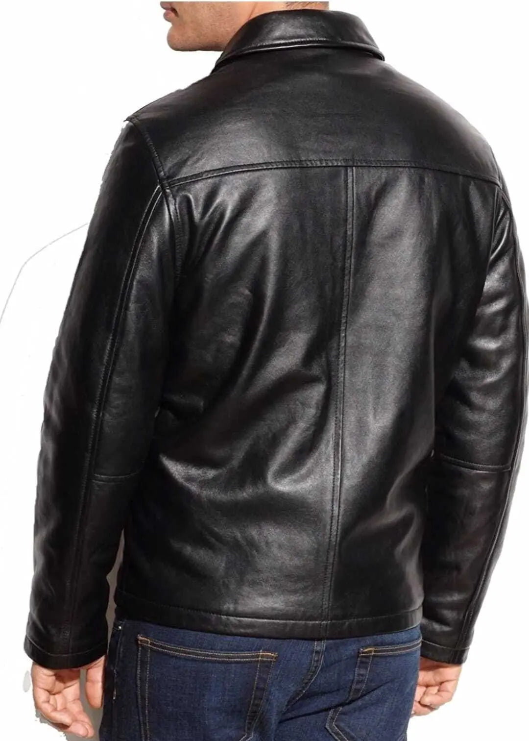 Men's Real Plain Cowhide Black Leather Jacket - Vintage Café Racer Handmade Biker Jacket
