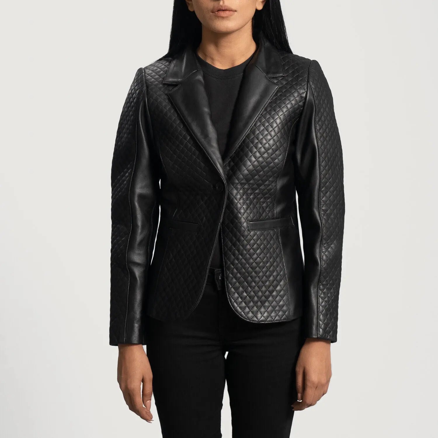 Cora Quilted Black Leather Blazer Sheep Leather
