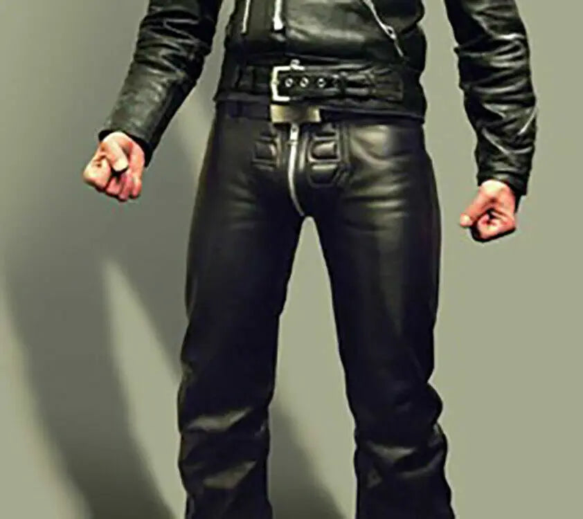 Men’s Real Leather Quilted Black Motorcycle Biker Style Pants – Premium Durable Riding Trousers
