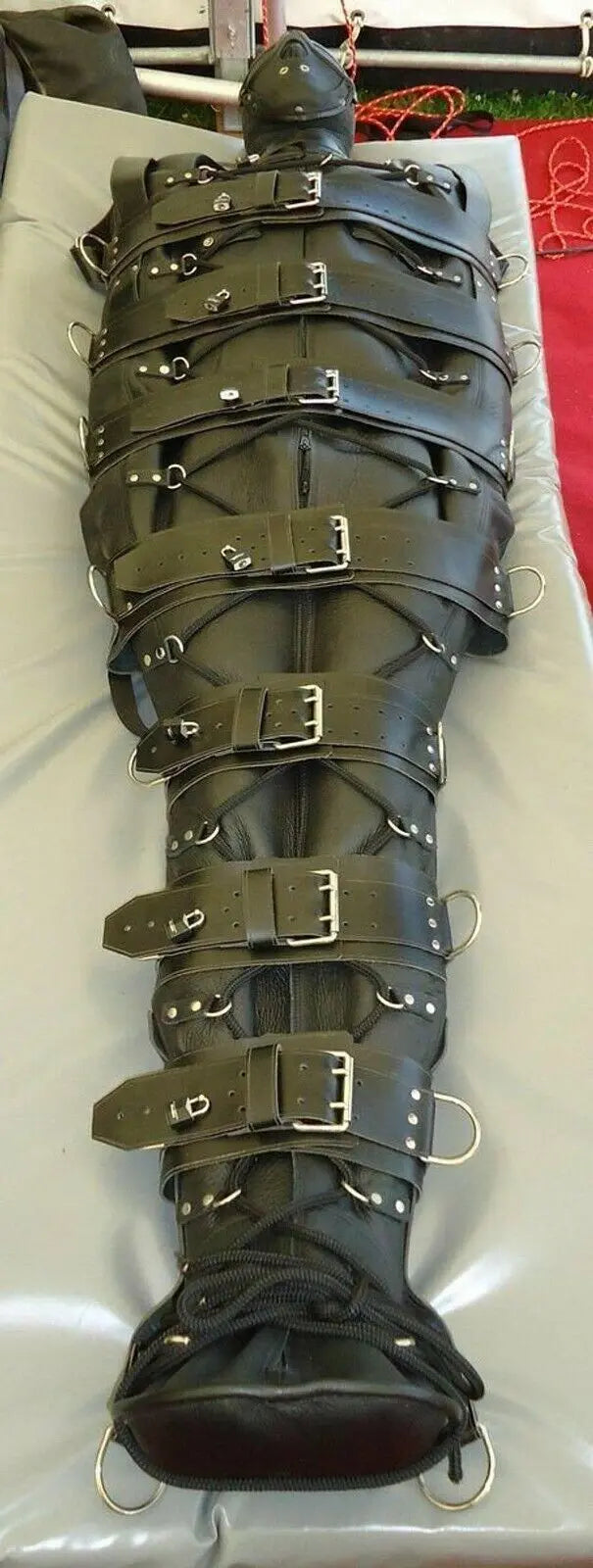 Handmade Premium Leather BDSM Full Body Sleep Sack Lined Fashion Bondage Bag – Durable Zip-Up Statement Wear