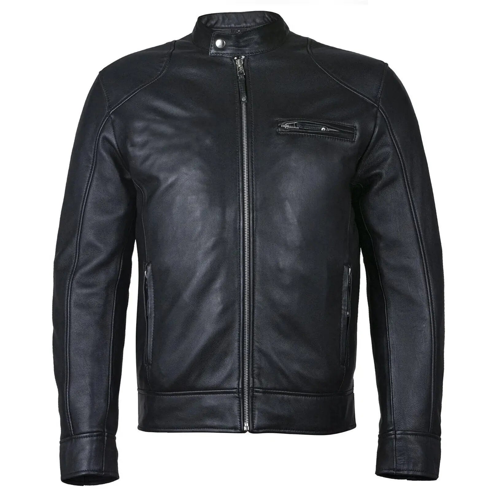 Men’s Café Racer Vintage Distressed Black Real Leather Jacket – Classic Biker Style Outerwear