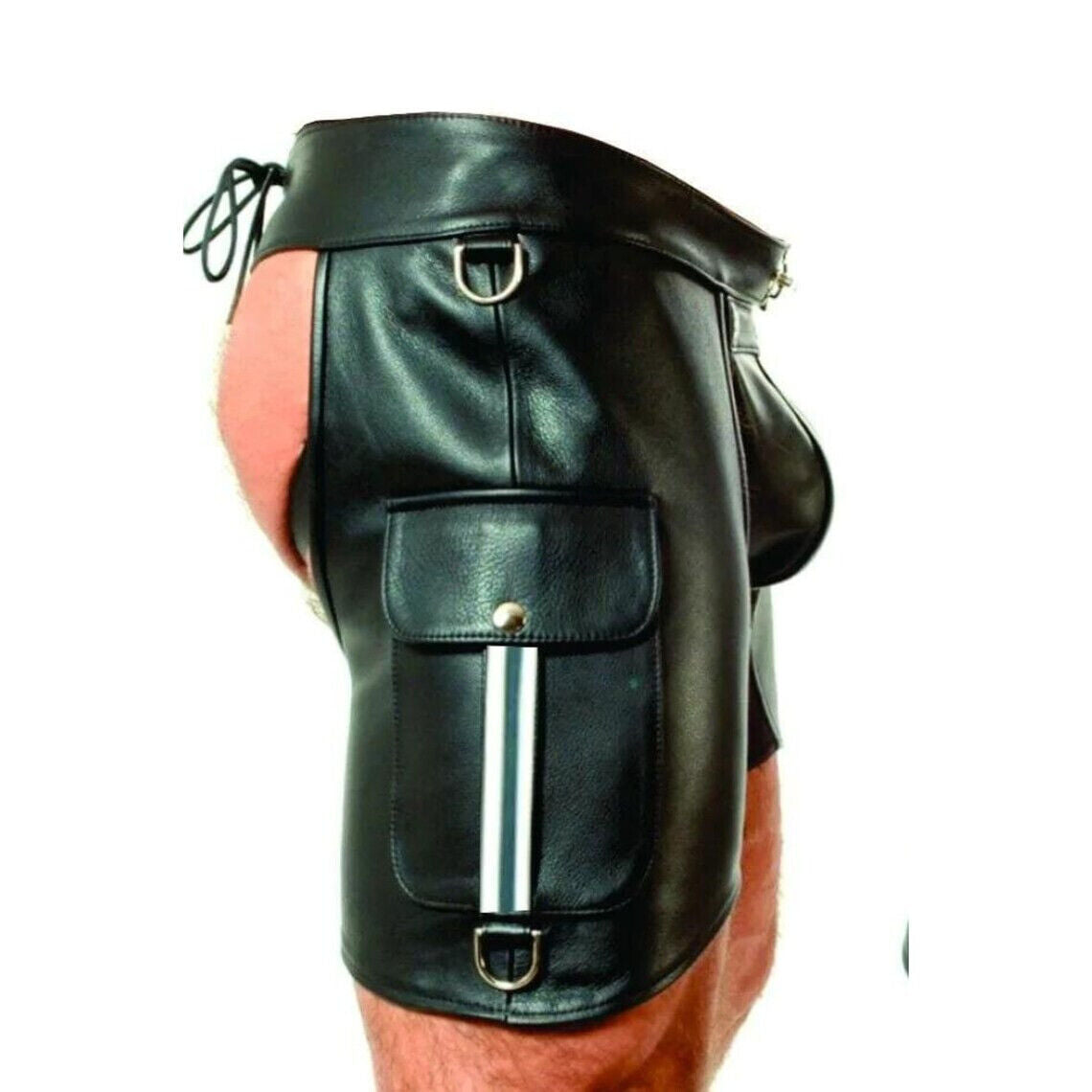 Exclusive Premium Men 100% Genuine Cow Leather Chap Rider Chaps Shorts In Black