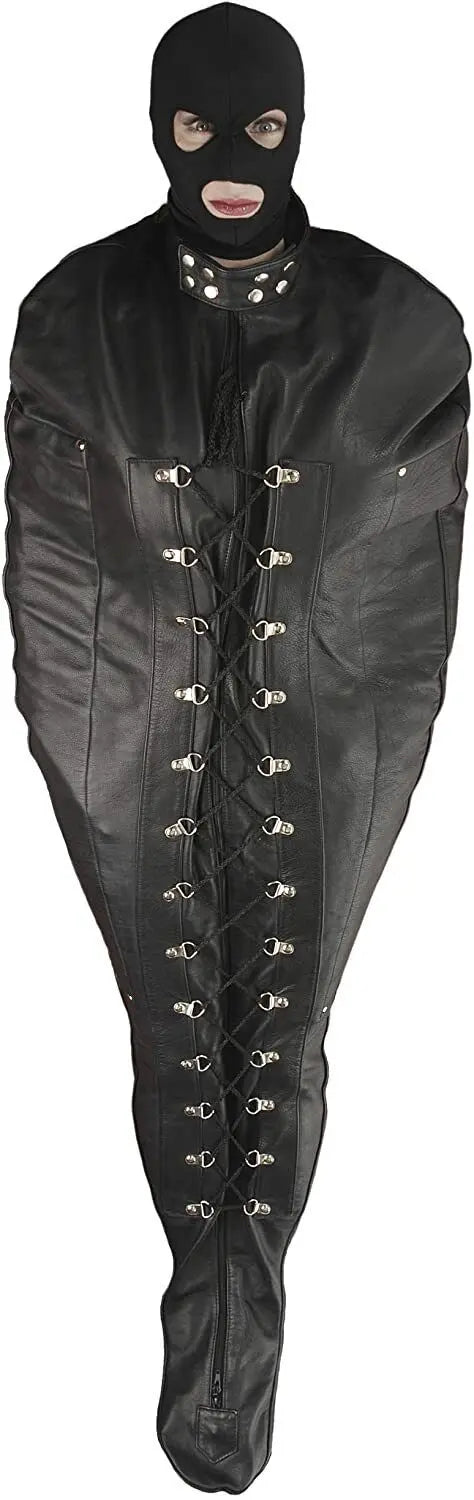 Leather Bondage Sleep Sack - BDSM Restraint Bodysuit - Fetish Body Bag