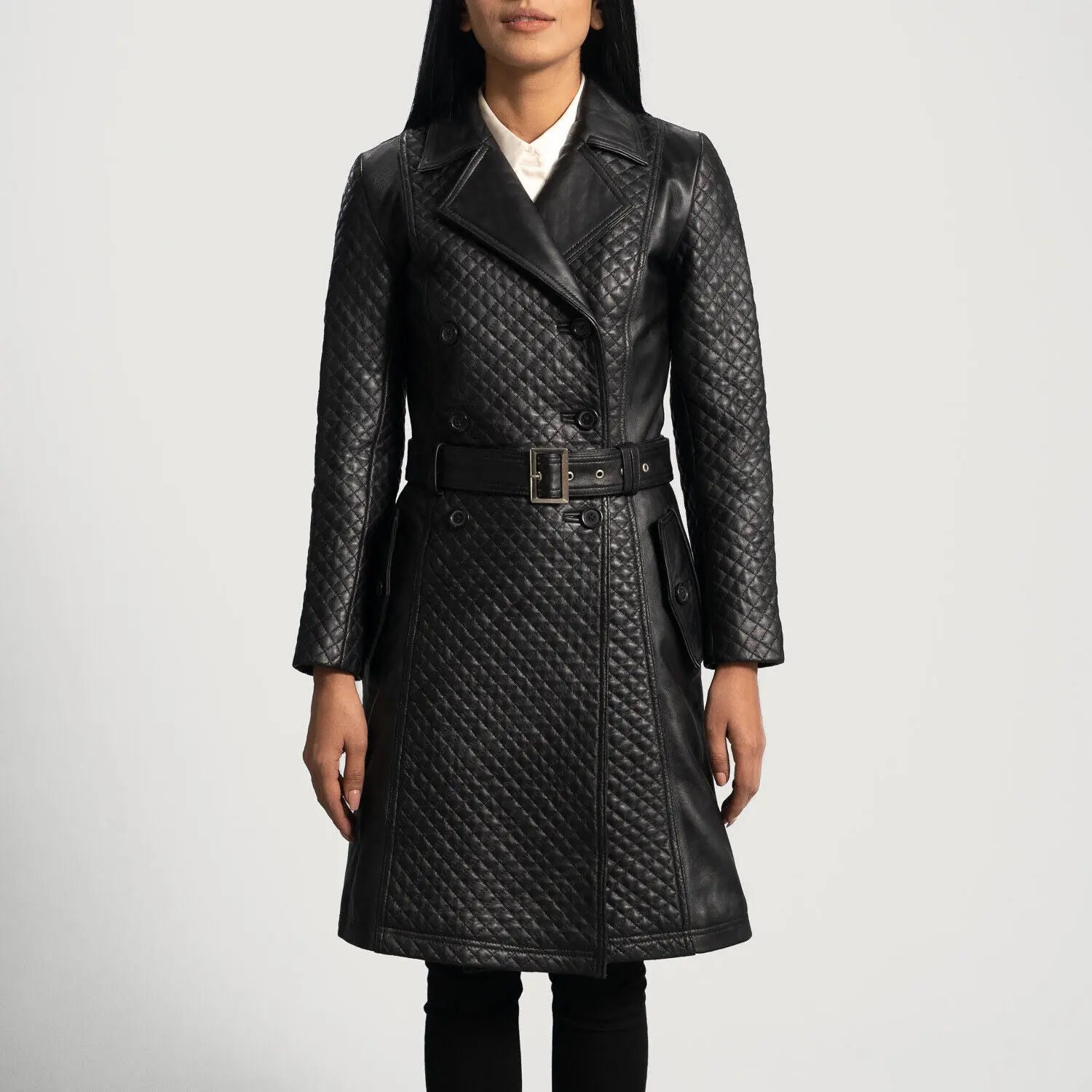 Sweet Susan Black Sheepskin Leather Trench Coat