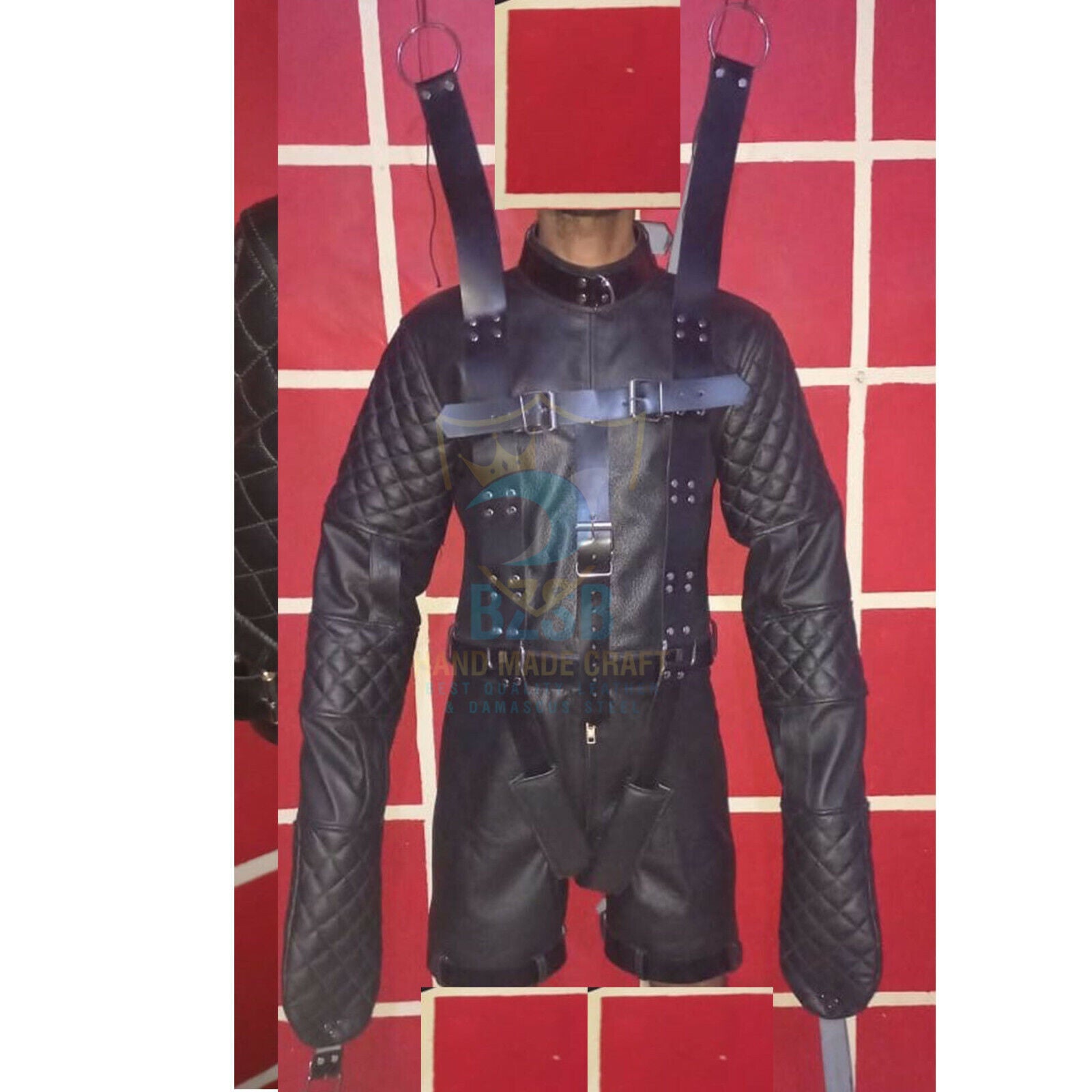 Real Leather Heavy Duty Genuine leather bondage jacket suspension Jacket BDSM wi