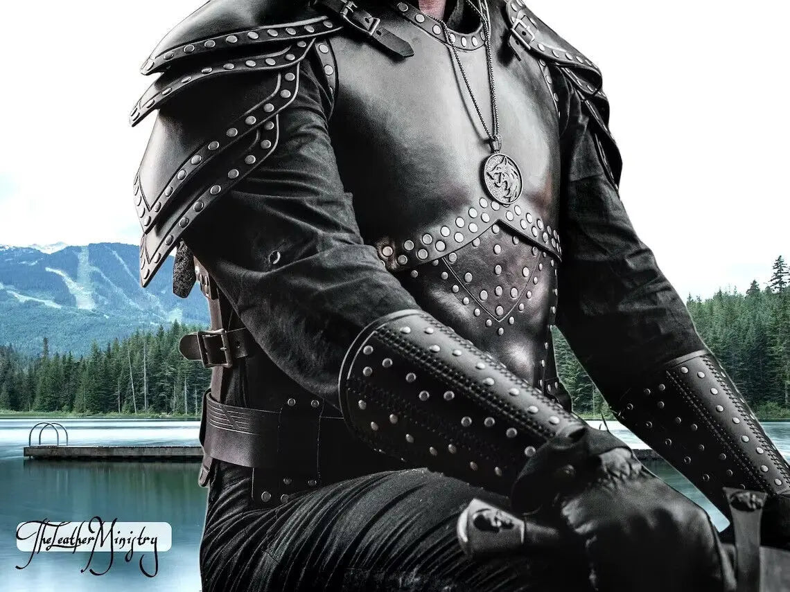 Real Leather Medieval Armor - Festival Costume - Halloween Viking Costume – front view