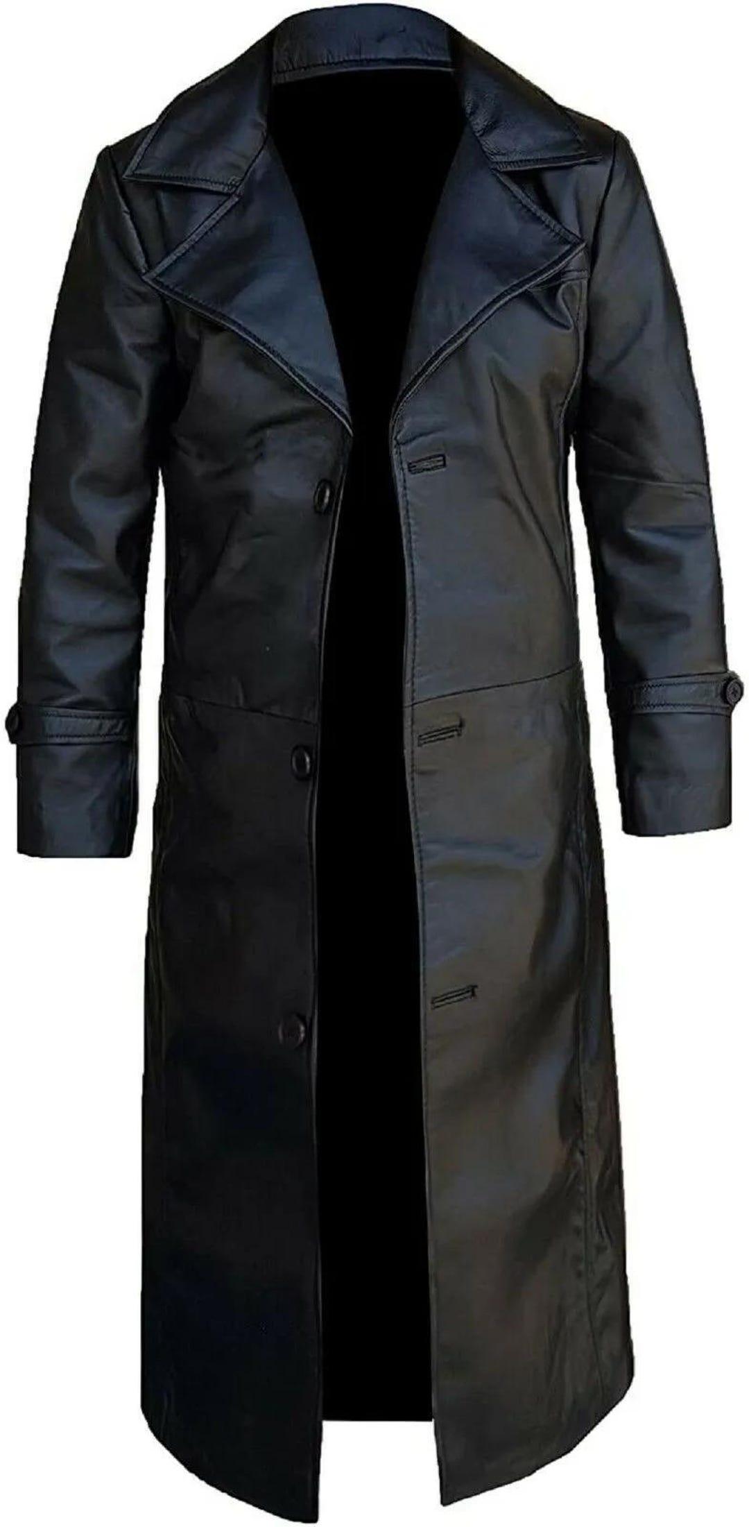Outdoor Slim Fitted Single Breasted Real Leather Long Coat - Leather Jacket