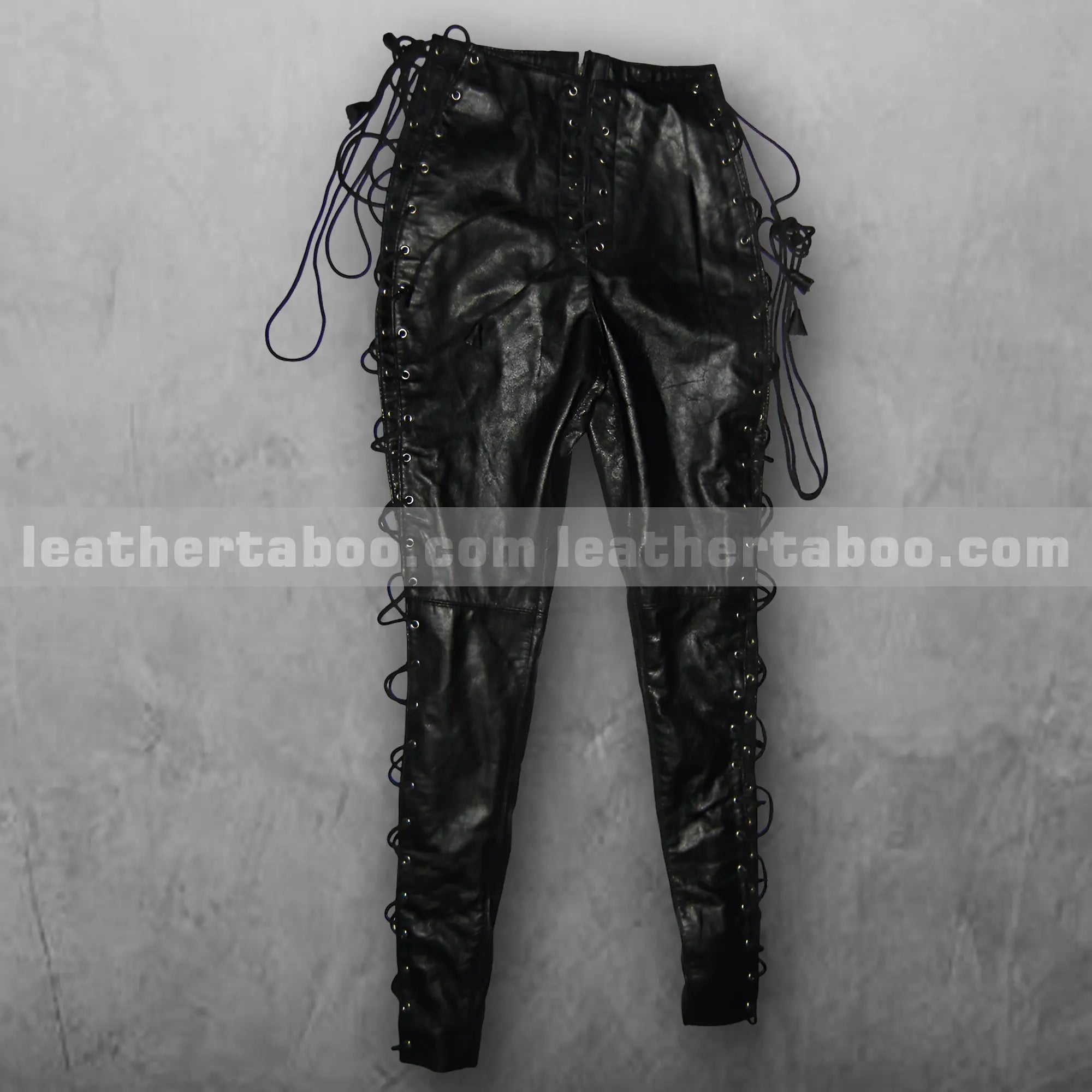 Women's Black Lace-Up Leather Pants โ Full Side & Front Corset Style - Leather taboo