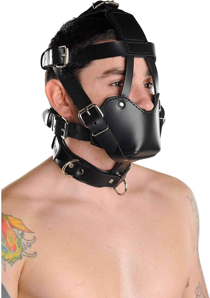 Leather BDSM Mask Bondage Head Hood Harness Mouth Gag Blindfold Slave Headgear