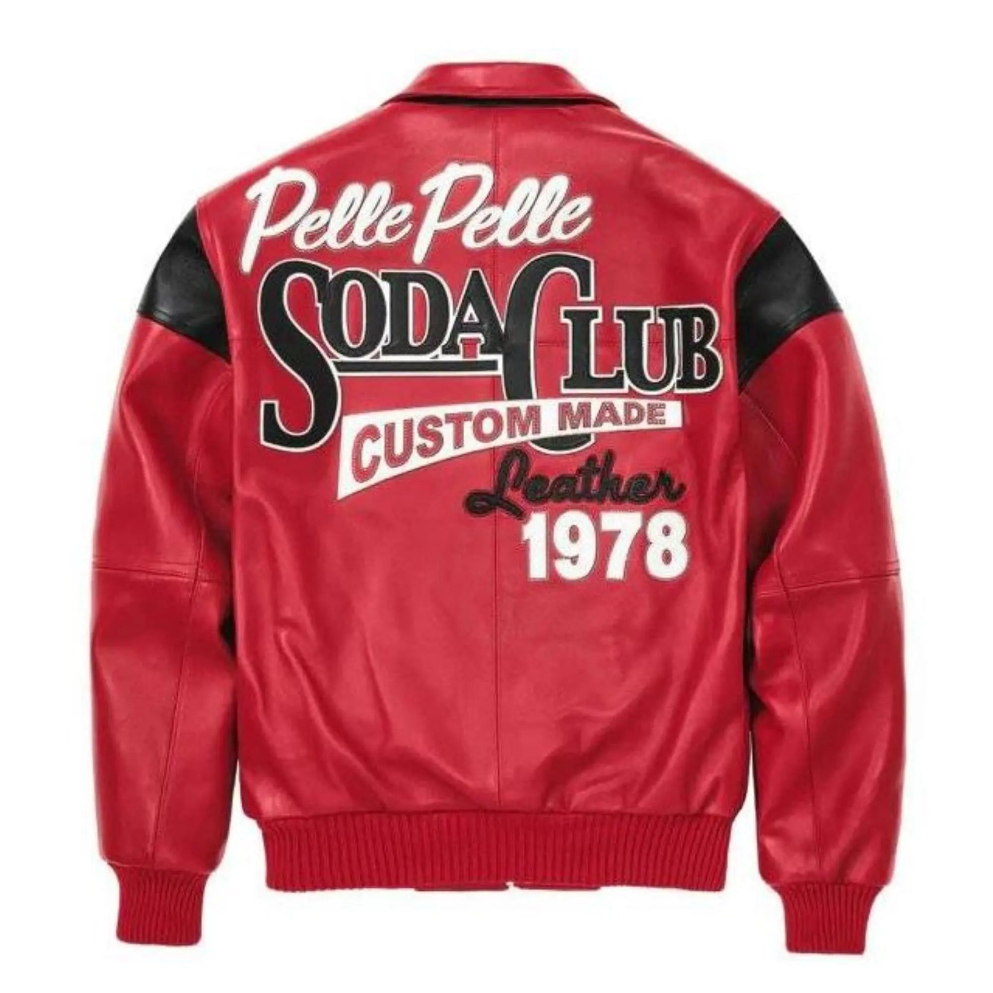 Premium Red Pelle Pelle Soda Club Cowhide Leather Jacket for Men | Iconic 78 Bomber Design with Black Shoulder Detailing - Leather taboo