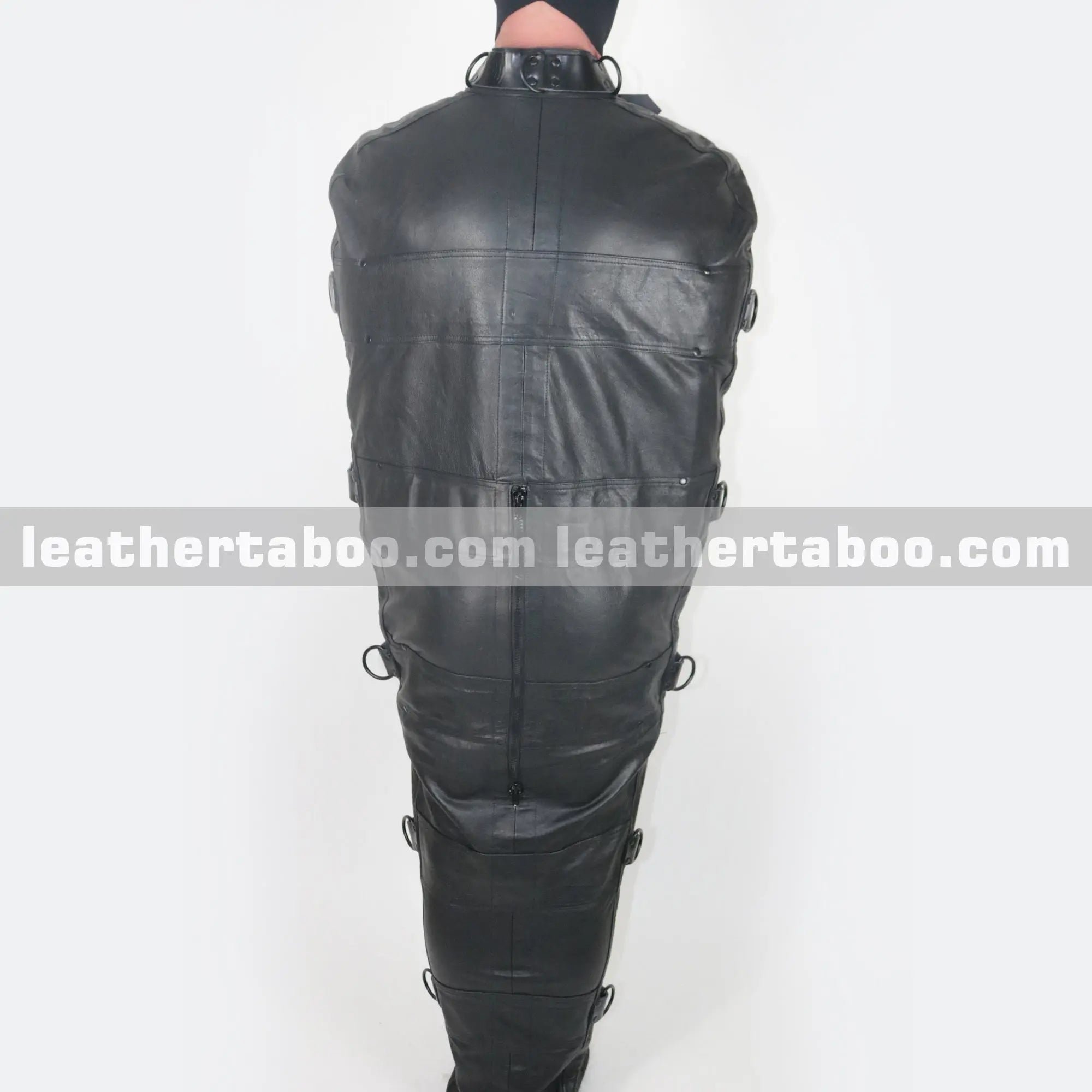 Full-Body Leather Sleep Sack with Straps & D-Rings – Premium Cowhide Heavy-Duty Restraint Gear - Leather taboo