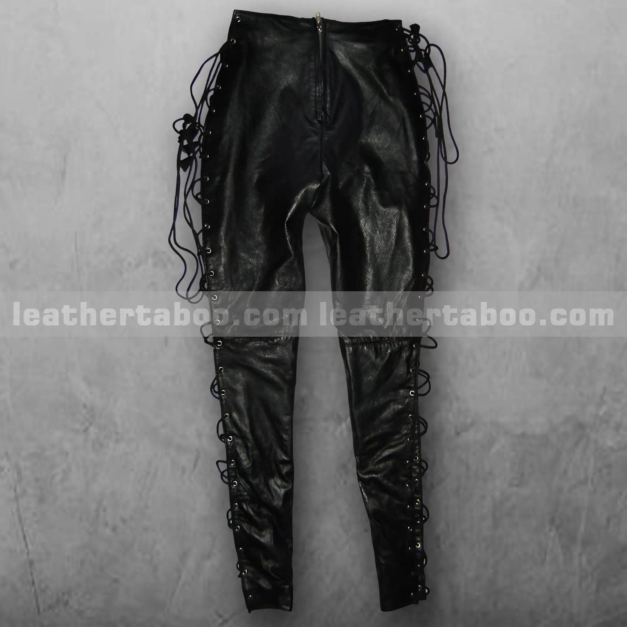 Women's Black Lace-Up Leather Pants โ Full Side & Front Corset Style - Leather taboo