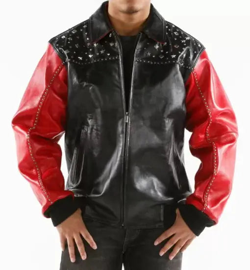 Pelle Pelle Born Free Studded Eagle Black And Red Leather Jacket