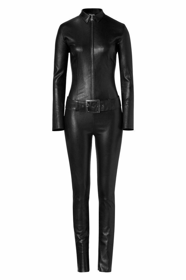 Women's Quilted Black Leather Catsuit - Gothic Top trending Bodysuit