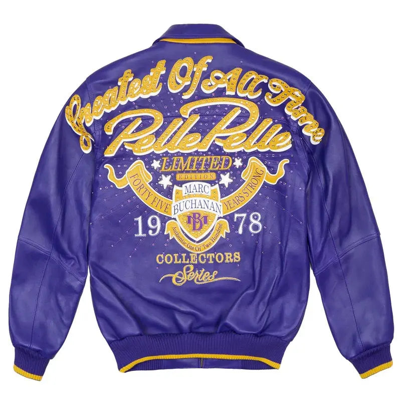 Men’s Purple Pelle Pelle Leather Jacket – Premium Cowhide with Yellow “PP” Embroidery - Leather taboo