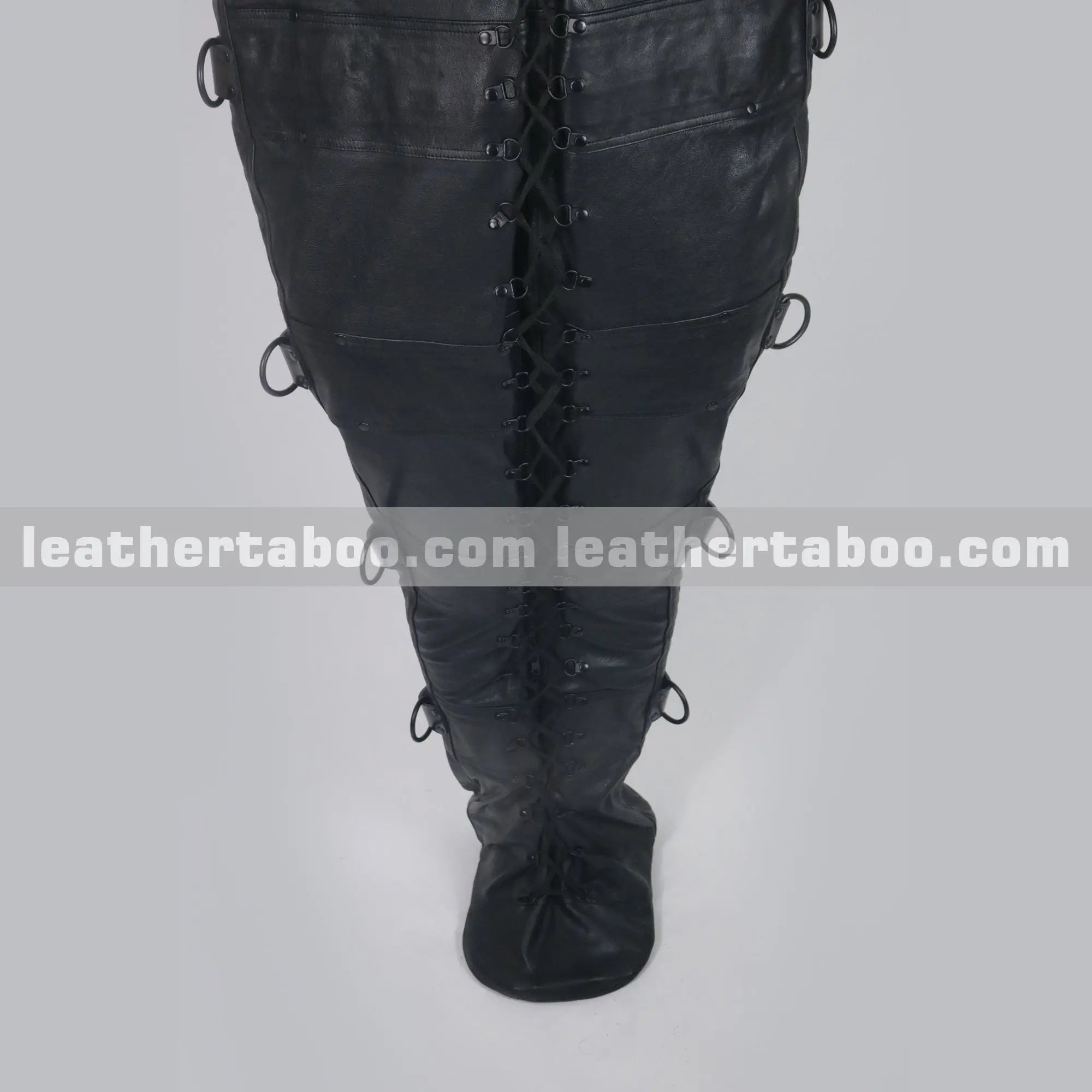 Full-Body Leather Sleep Sack with Straps & D-Rings – Premium Cowhide Heavy-Duty Restraint Gear - Leather taboo