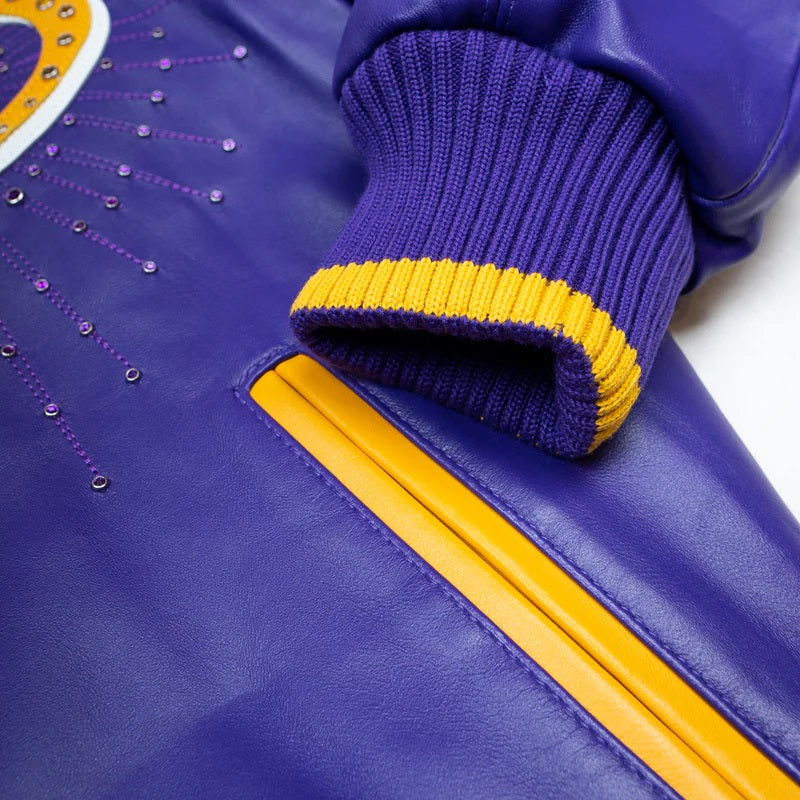 Men’s Purple Pelle Pelle Leather Jacket – Premium Cowhide with Yellow “PP” Embroidery
