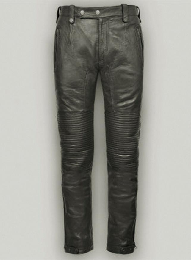 Menโs Real Leather Quilted Biker Pants (Black Motorcycle Style Trousers)
