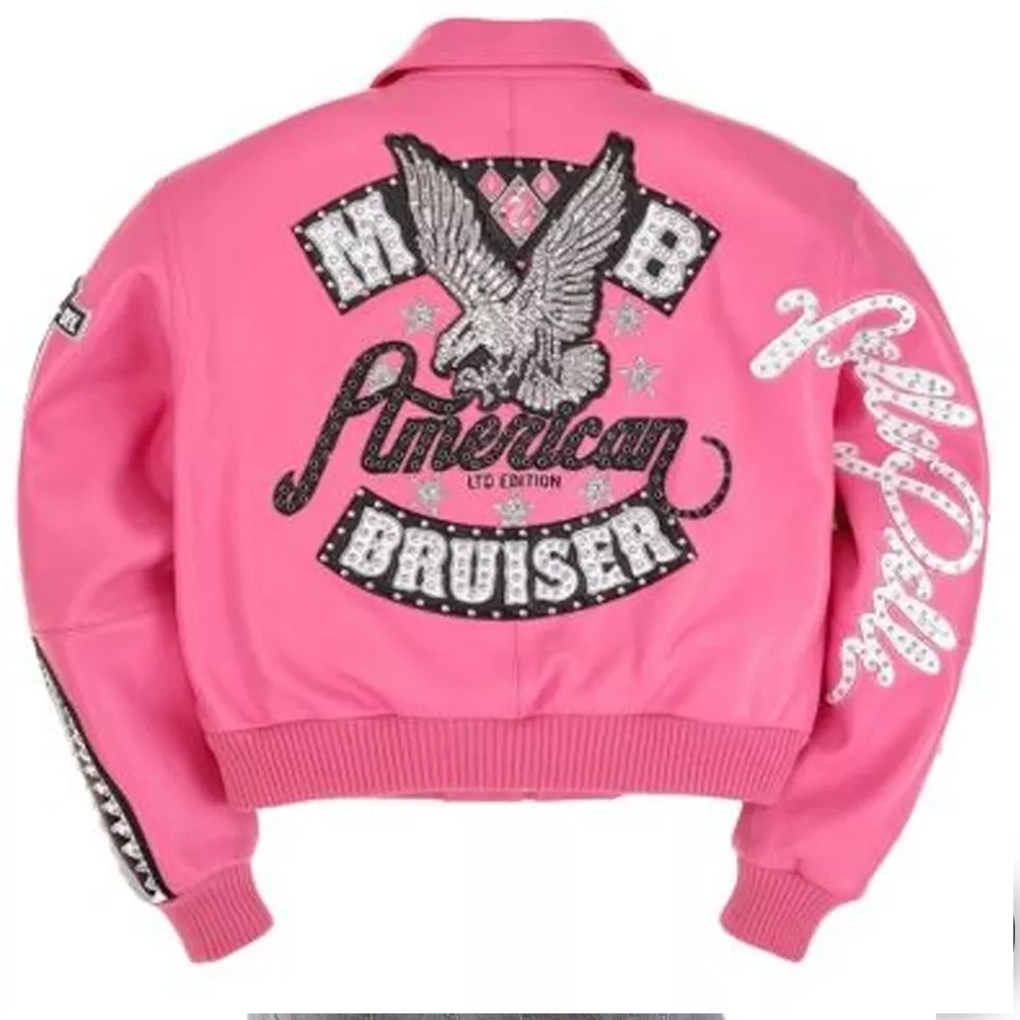 American Bruiser Pink Plush Women's Crop Jacket - Leather taboo