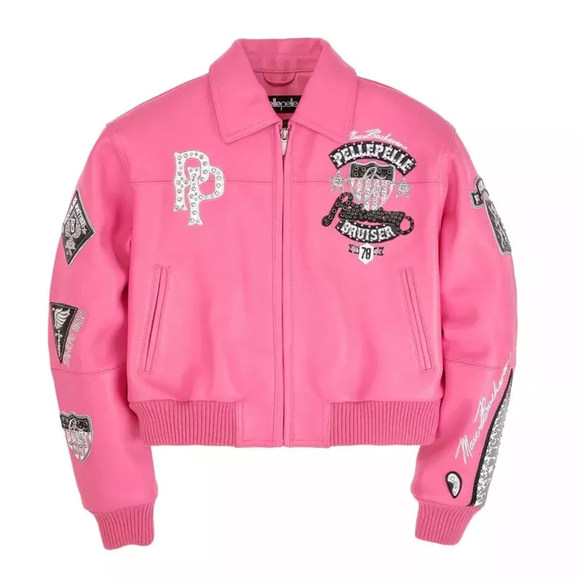 American Bruiser Pink Plush Women's Crop Jacket - Leather taboo