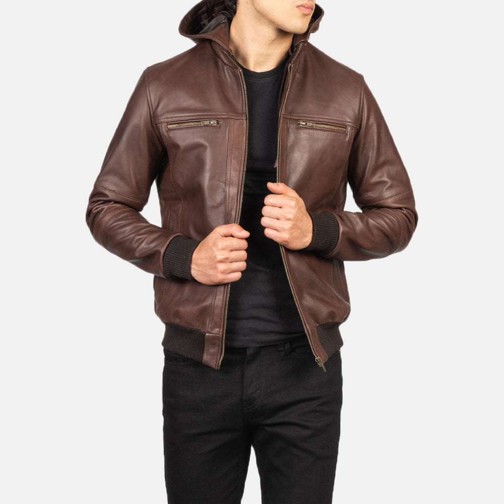 Bouncer Biz Brown Leather Bomber Jacket leather taboo