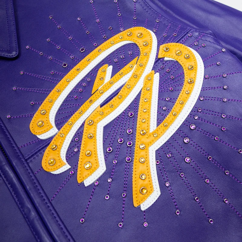 Men’s Purple Pelle Pelle Leather Jacket – Premium Cowhide with Yellow “PP” Embroidery
