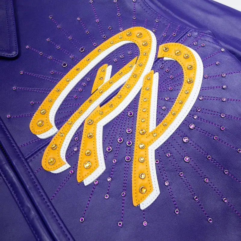 Men’s Purple Pelle Pelle Leather Jacket – Premium Cowhide with Yellow “PP” Embroidery - Leather taboo