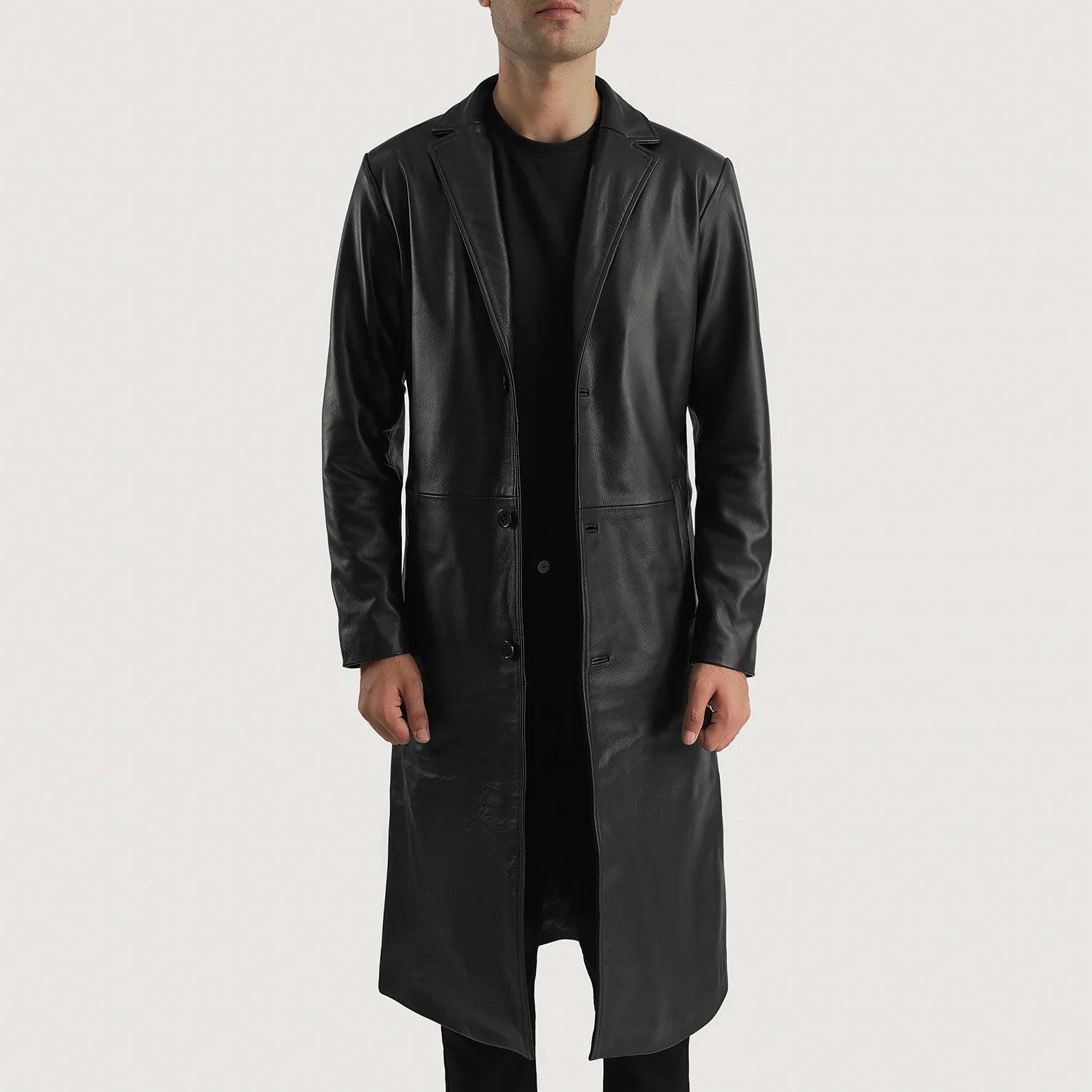 Men's Three Buttons Notch Collar Leather Top Coat