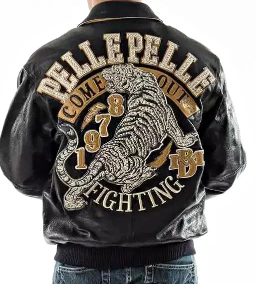 Men's Pelle Pelle Premium Cowhide Black Leather Tiger Jacketleathertaboo.com