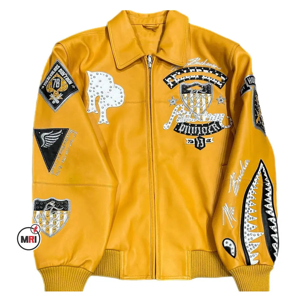 Genuine Leather Pelle Pelle Yellow Studded Jacket for Men