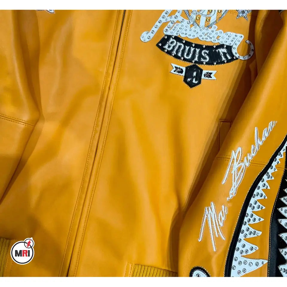 Genuine Leather Pelle Pelle Yellow Studded Jacket for Men