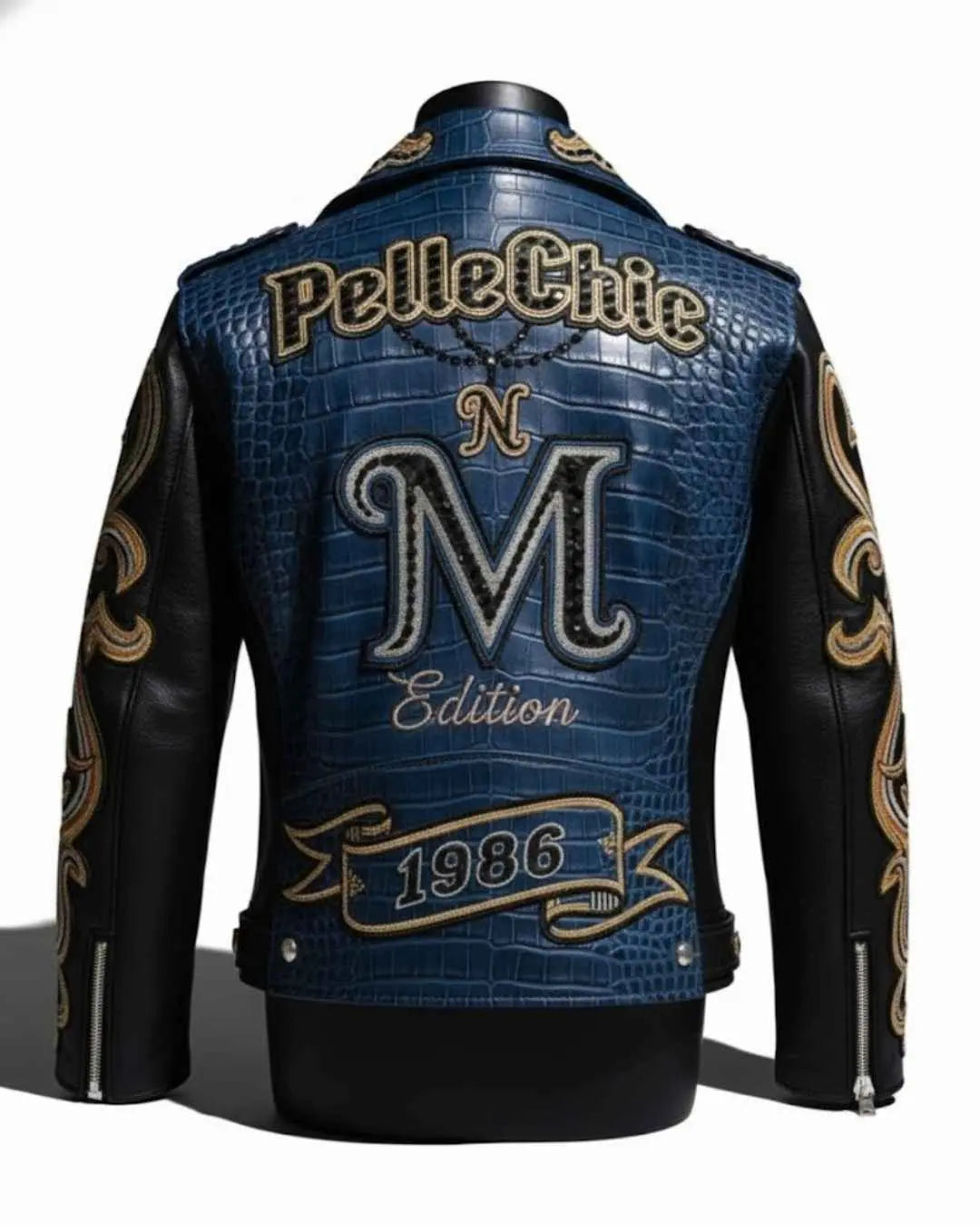 PelleChicโข Blue Croco-Embossed Biker Jacket โ Elite โMโ Edition 1986 Luxury Series (Copy)