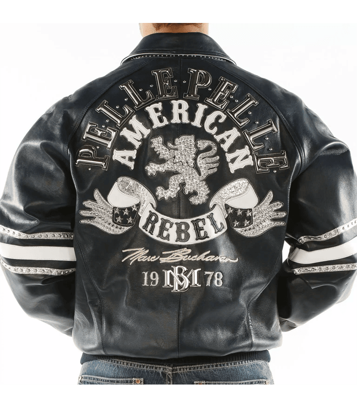 American Rebel Navy Blue Pelle Pelle Studded Jacket