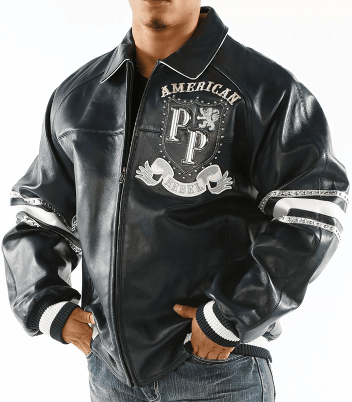 American Rebel Navy Blue Pelle Pelle Studded Jacket