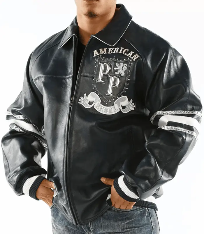 Pelle Pelle American Rebel Studded Navy Blue Leather Jacket