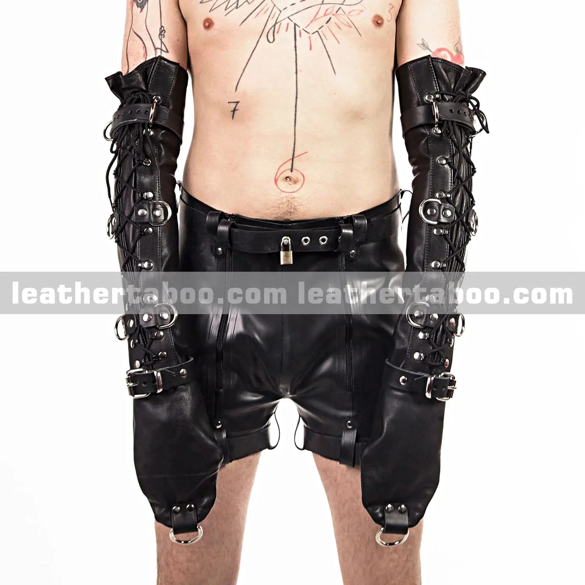Premium Cowhide Leather Full Arm Bondage Sleeves with Buckles & D-Rings - Leather taboo