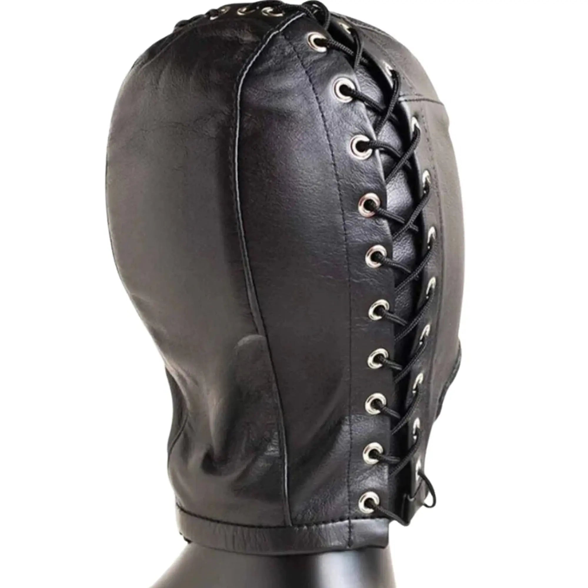 BDSM Open Mouth Real Leather Hood – Soft, Black Bondage Mask for Sensory Play - Leather taboo