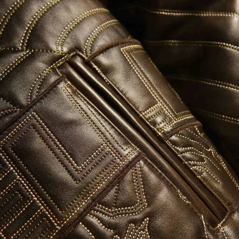 Pelle Pelle America quilted genuine leather jacket with statement streetwear artwork, detailed product view 4
