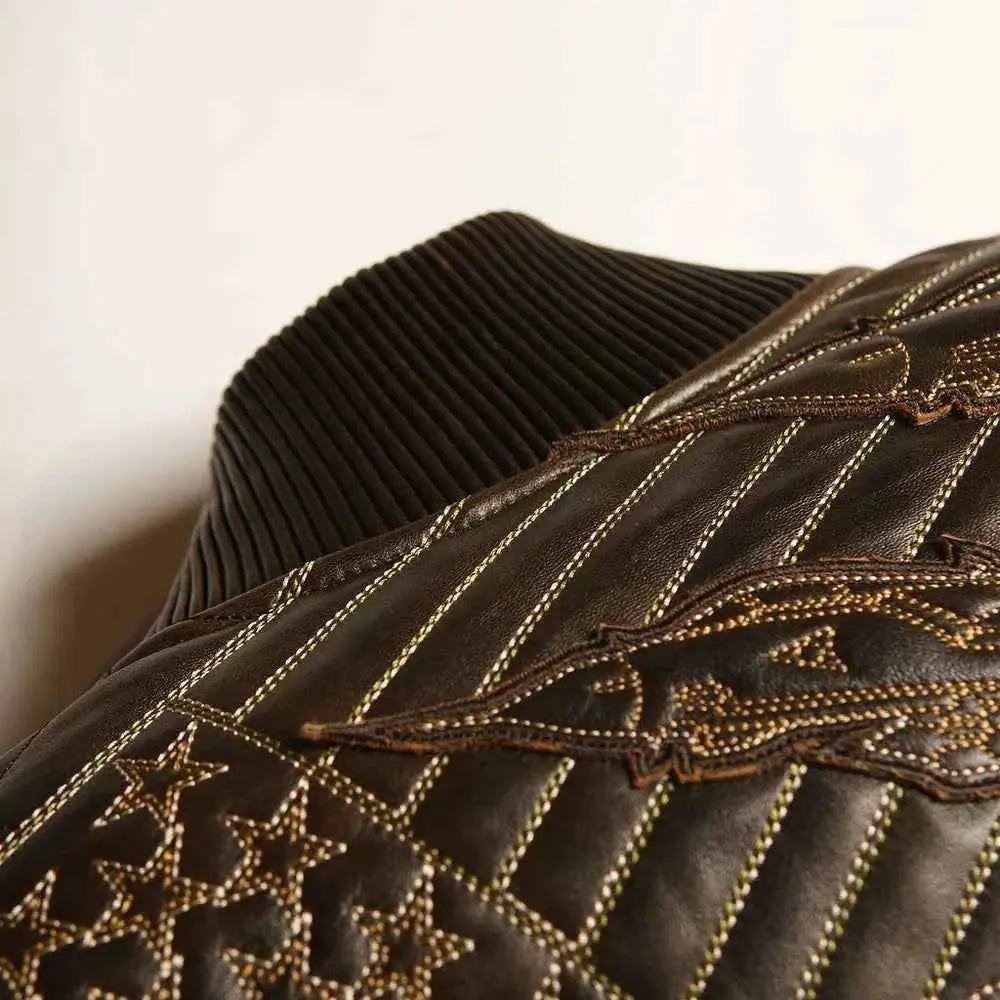 Pelle Pelle America quilted genuine leather jacket with statement streetwear artwork, detailed product view 5