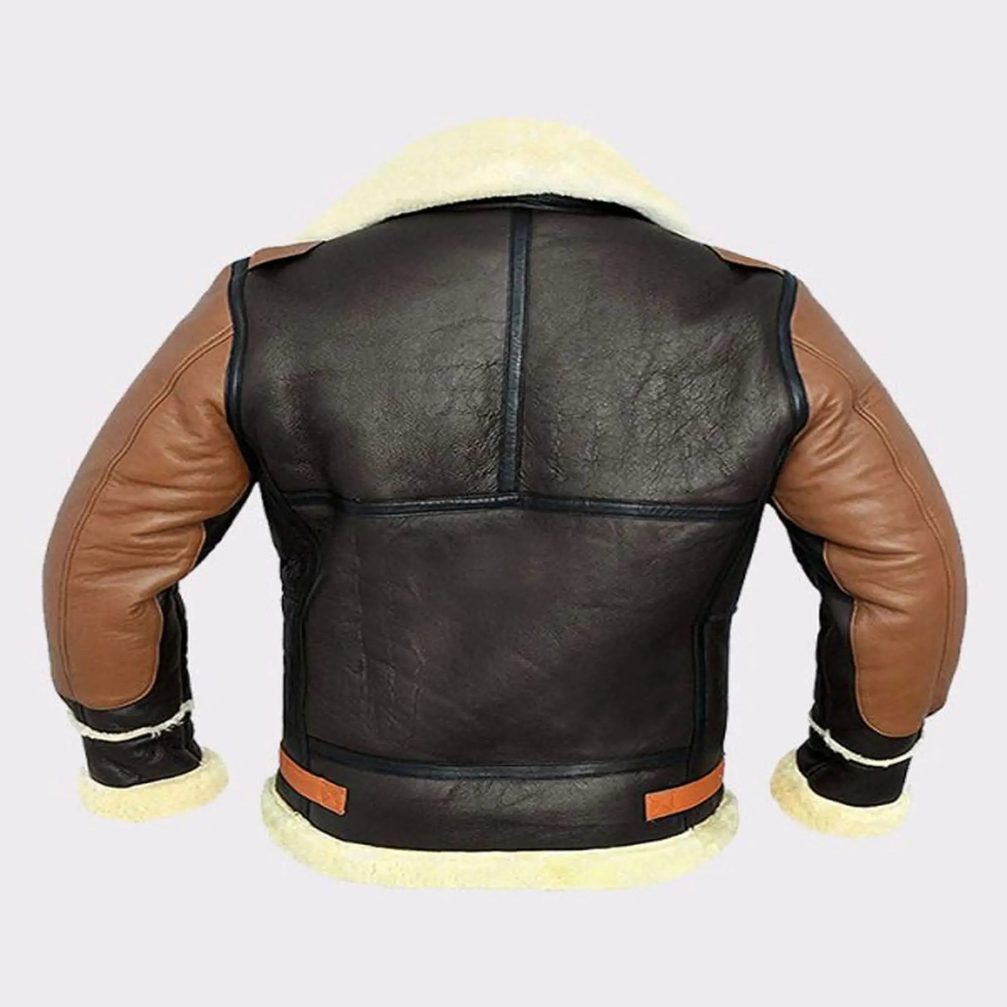 Back view men aviator leather jacket winter fashion look