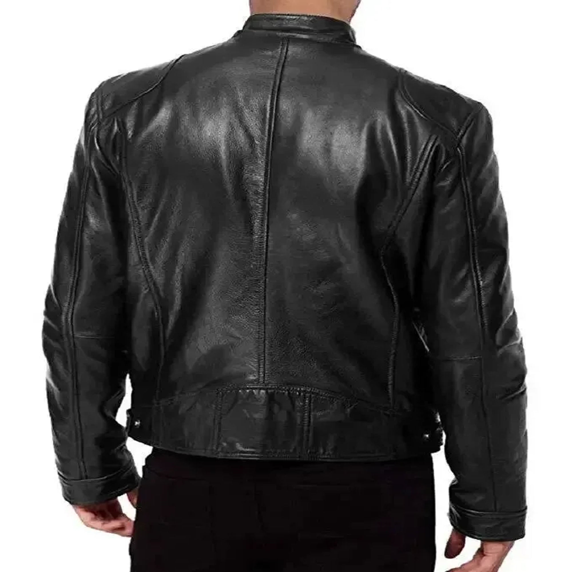 Back view men slim fit motorcycle leather jacket premium HD