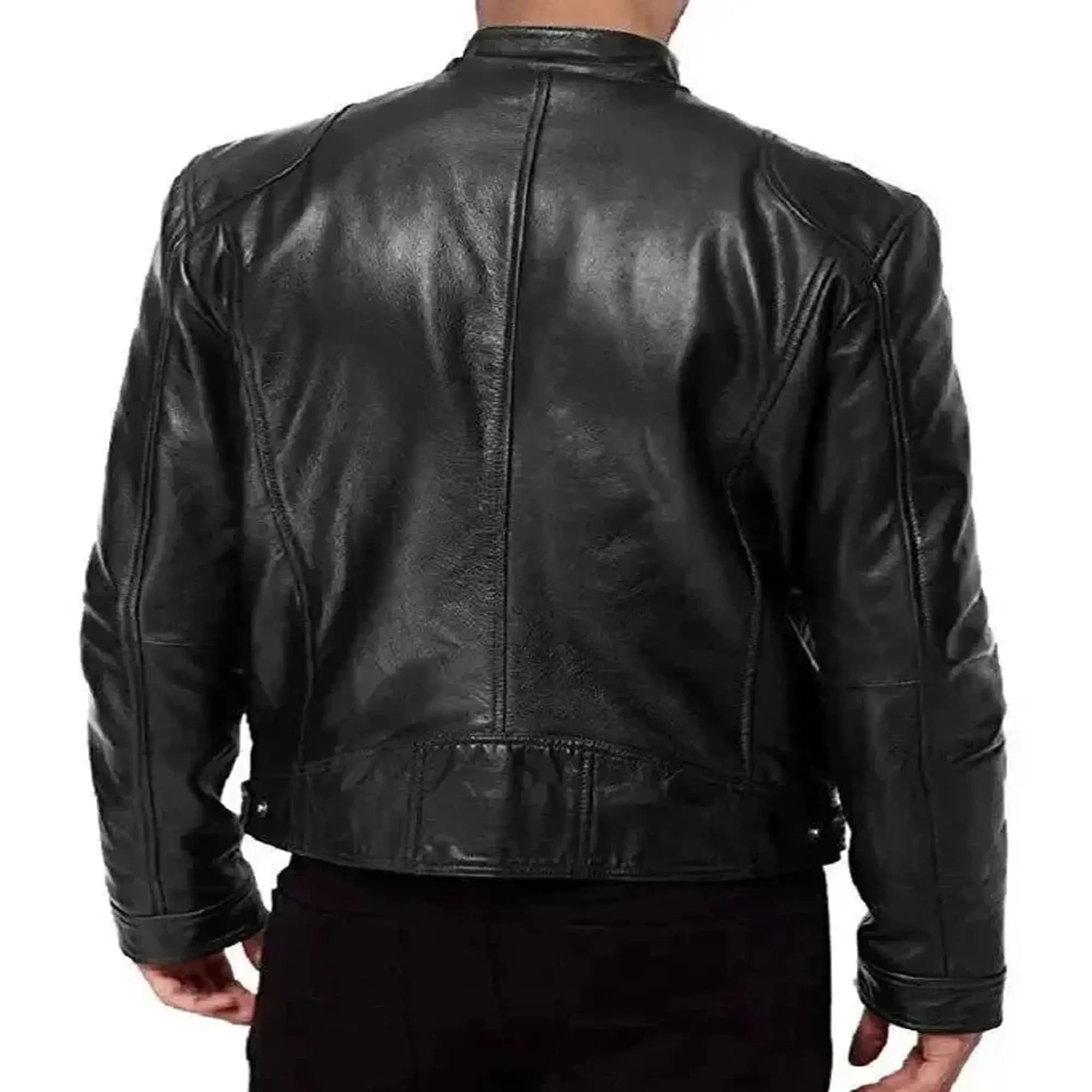Back view men slim fit motorcycle leather jacket premium HD