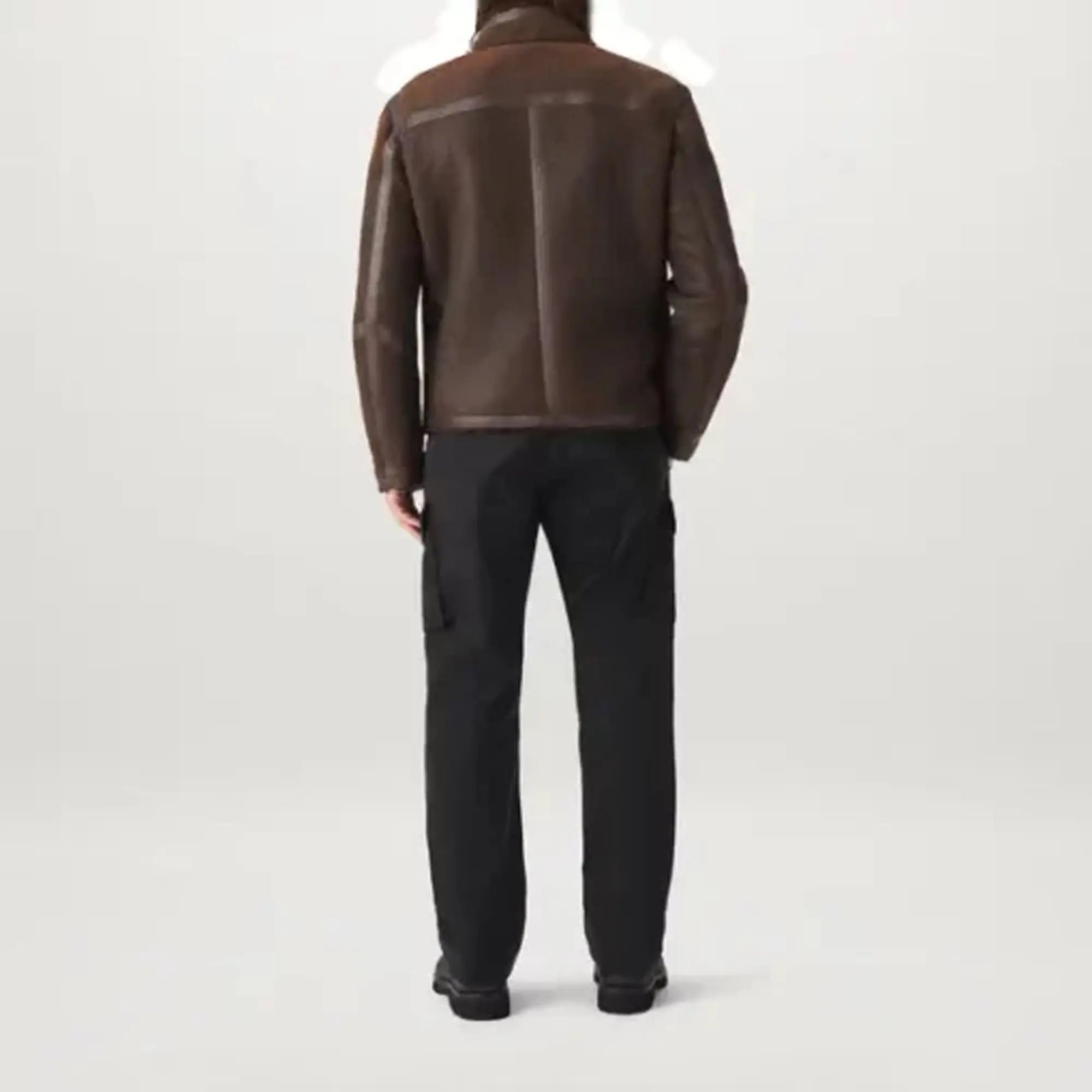 Back view roughout shearling jacket winter leather style