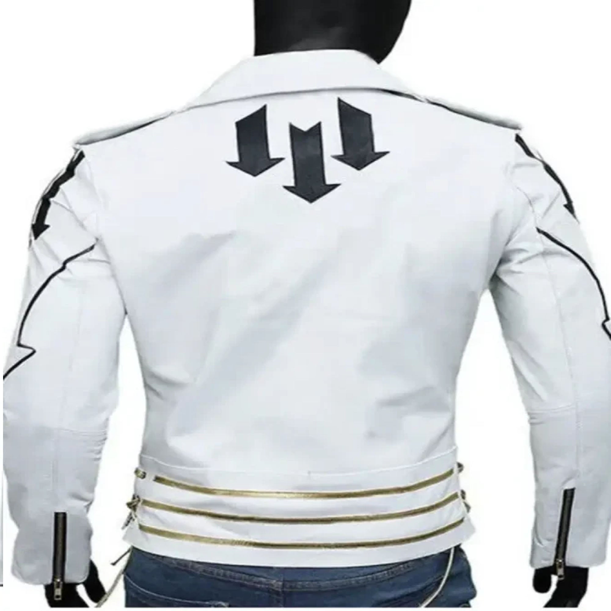 Back view white leather jacket men slim fashion pose