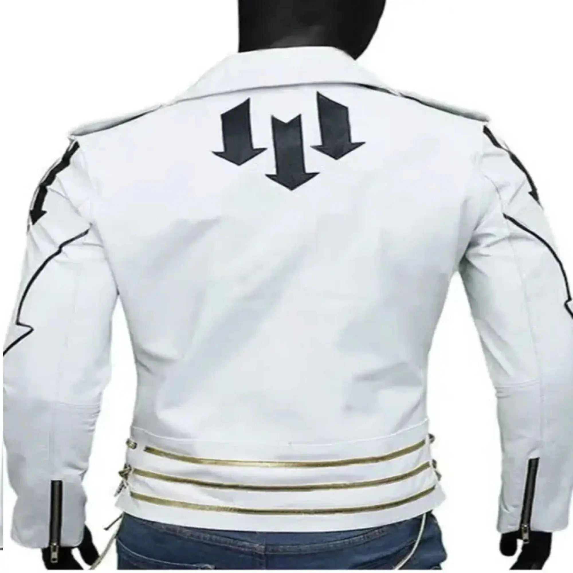 Back view white leather jacket men slim fashion pose