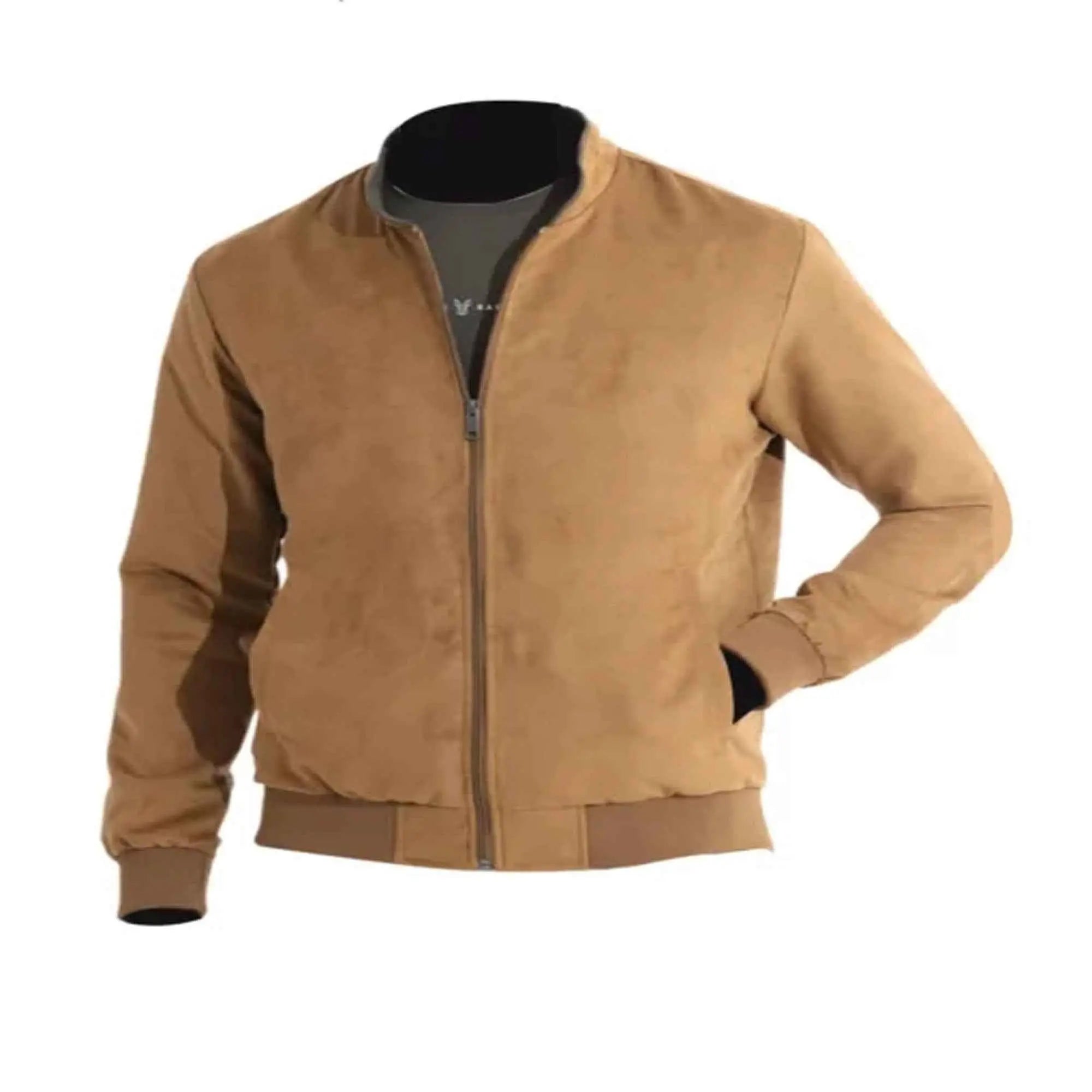 Beige suede leather jacket front view premium design