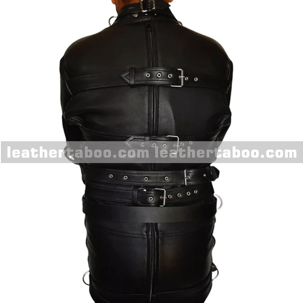 Black Leather Biker Restraint Suit with Buckles