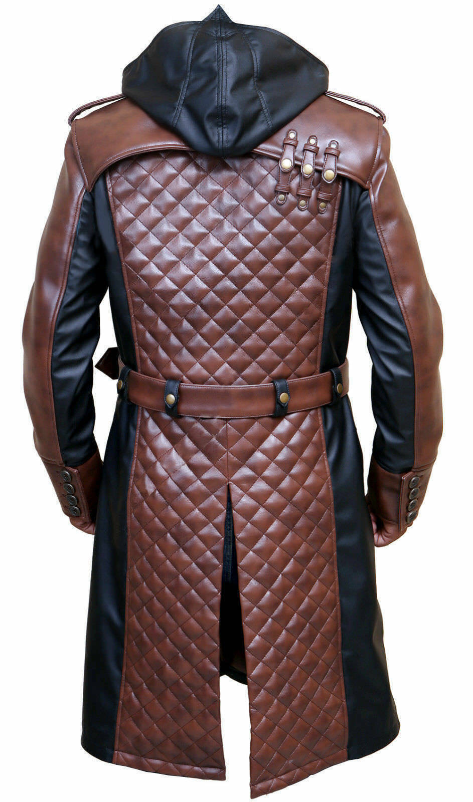 Black genuine leather long trench coat men winter fashion style