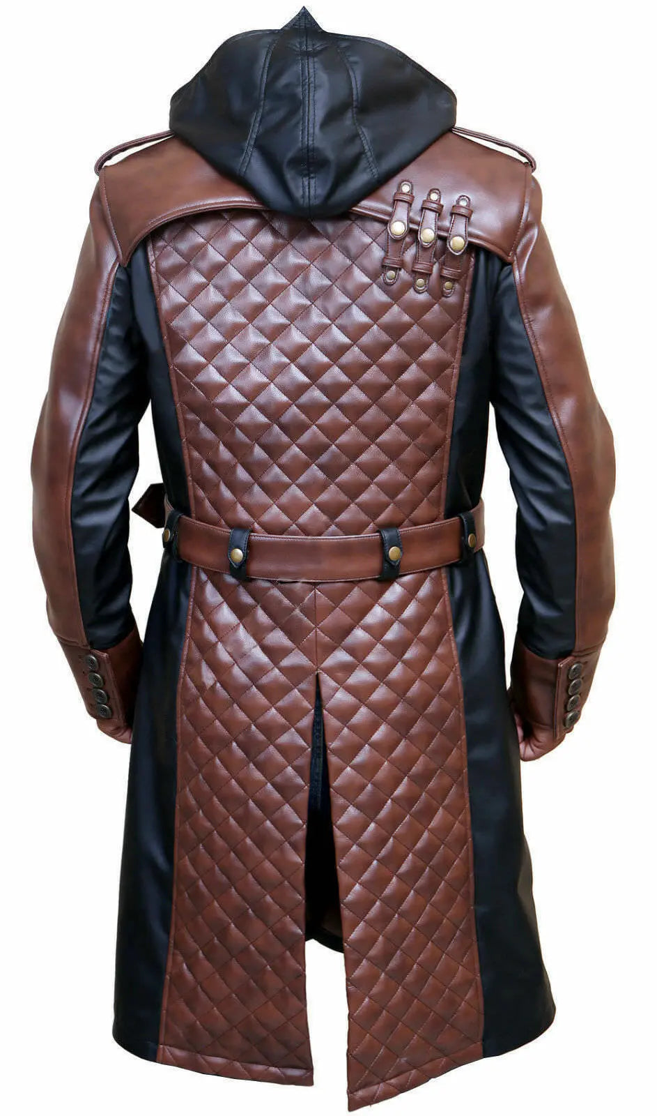 Black genuine leather long trench coat men winter fashion style